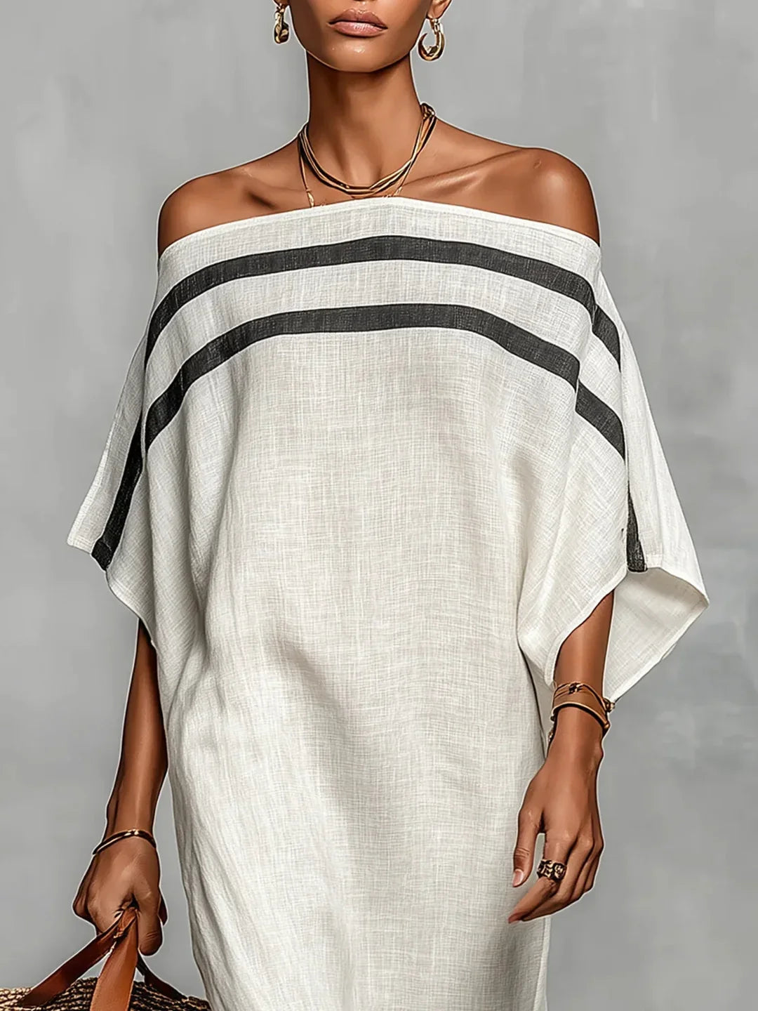 Naiara - Vestido Maxi con Hombros Descubiertos y Mangas Murciélago