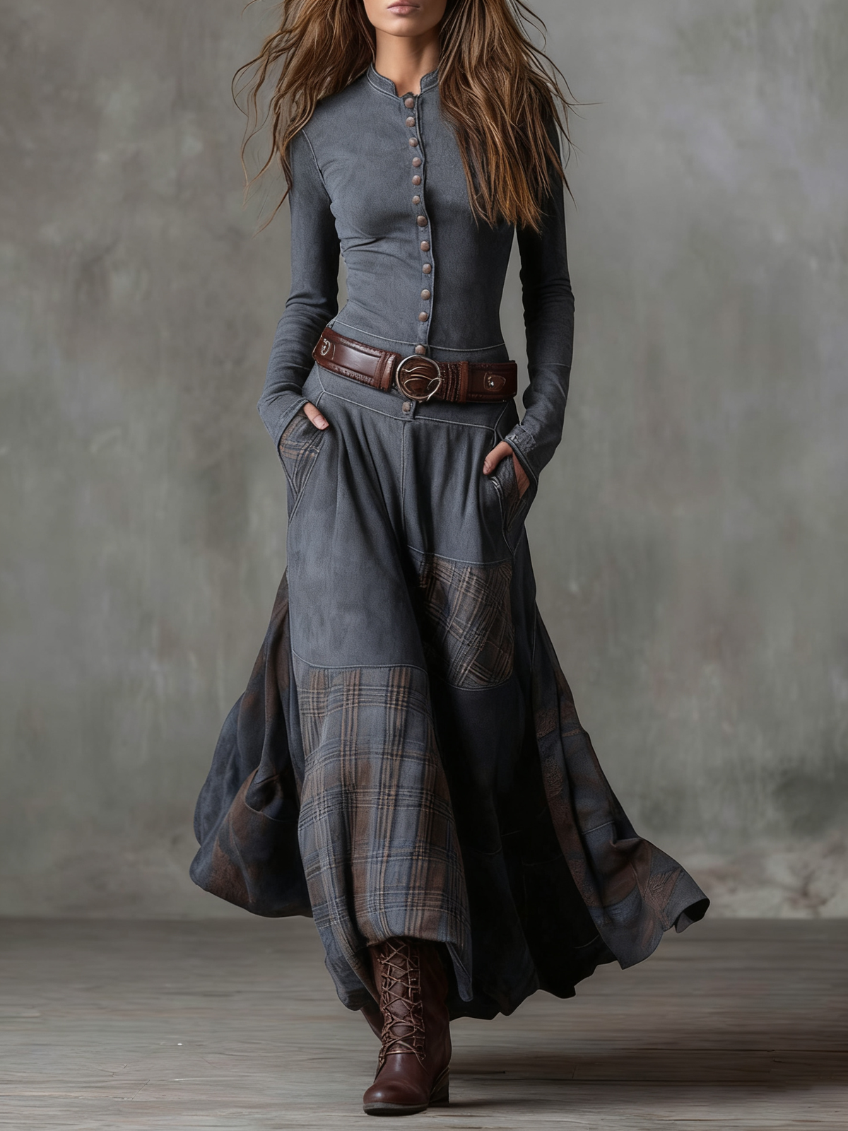 Elisa | Vestido maxi de gamuza con cinturón