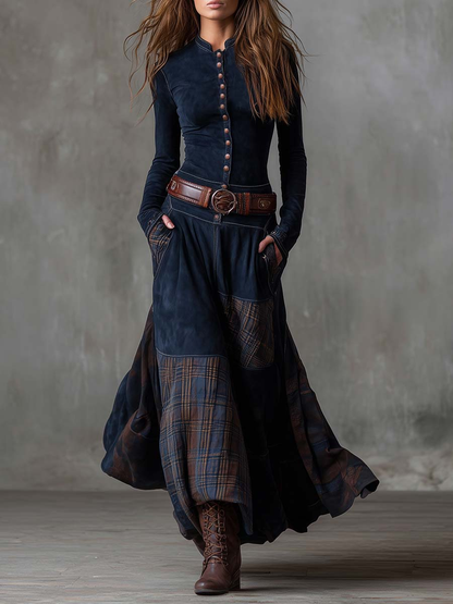 Elisa | Vestido maxi de gamuza con cinturón