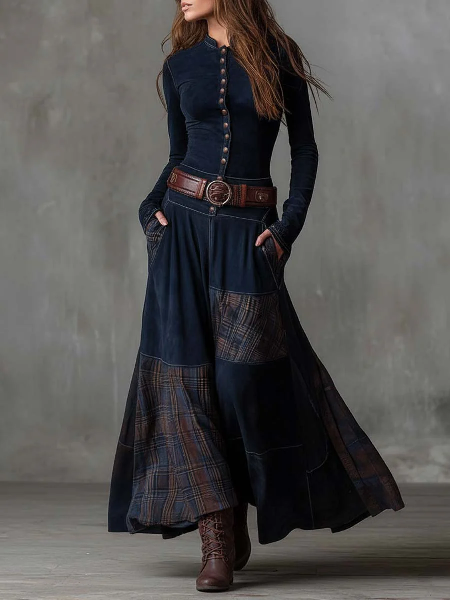 Elisa | Vestido maxi de gamuza con cinturón