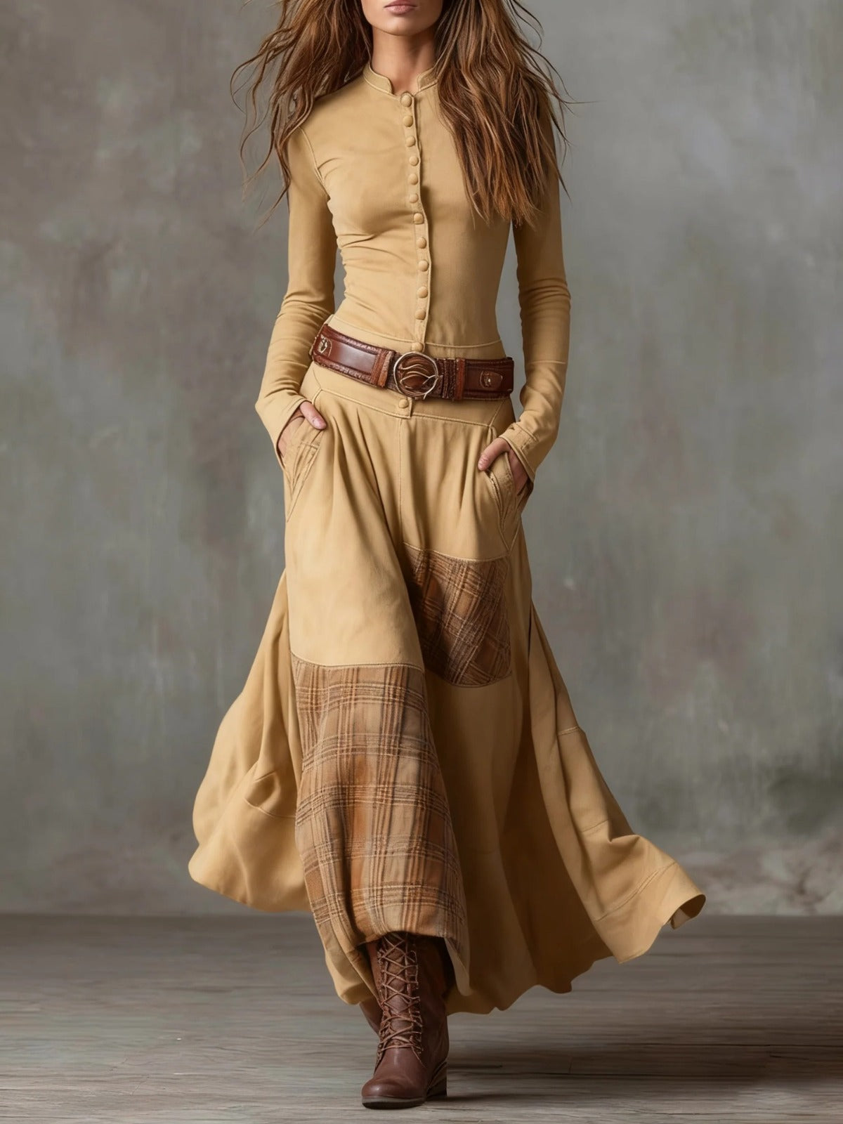 Elisa | Vestido maxi de gamuza con cinturón