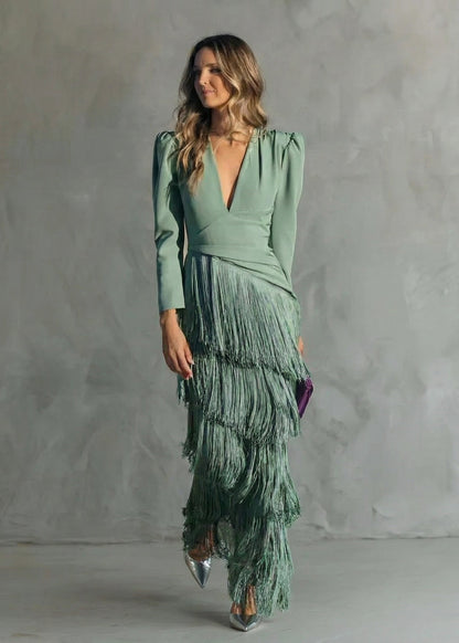 Chiara | Vestido Elegante con Mangas de Flecos