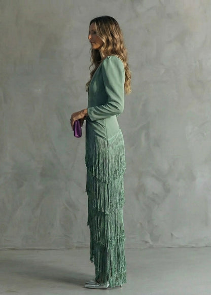 Chiara | Vestido Elegante con Mangas de Flecos