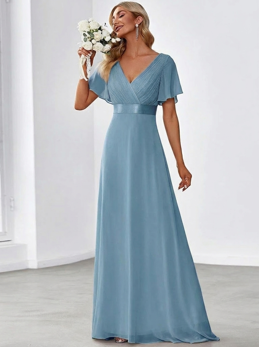 Monica - Vestido elegante y fluido en gasa de talle alto