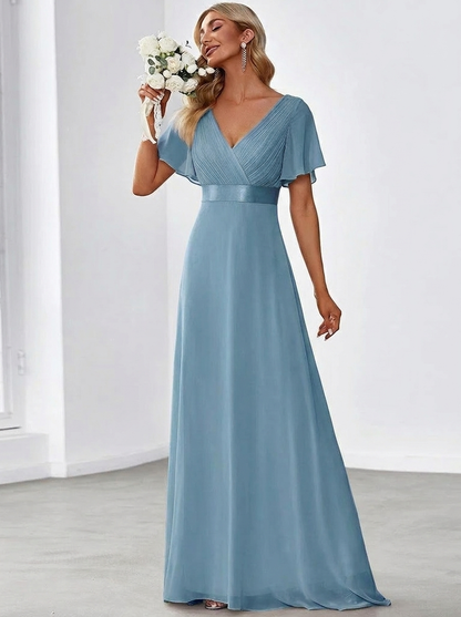 Monica - Vestido elegante y fluido en gasa de talle alto