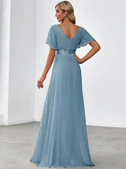 Monica - Vestido elegante y fluido en gasa de talle alto