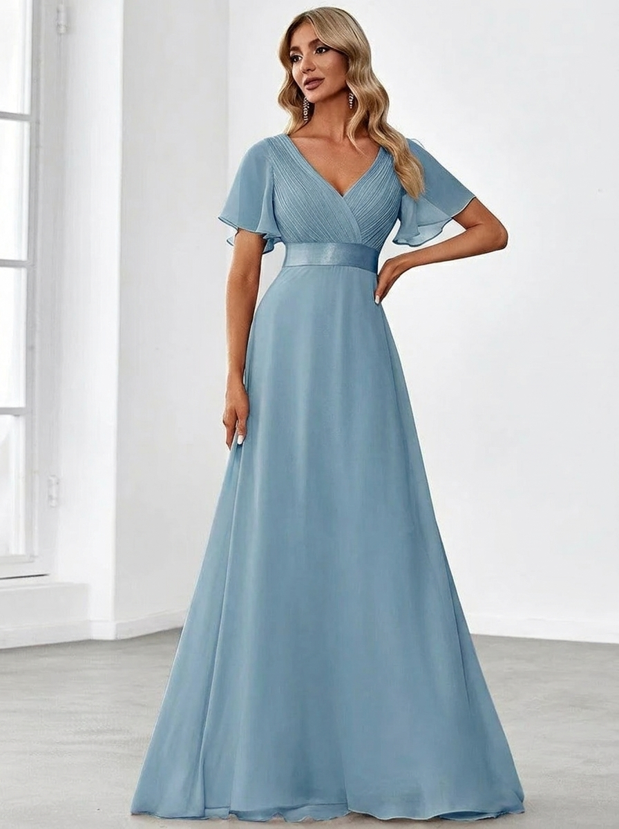 Monica - Vestido elegante y fluido en gasa de talle alto