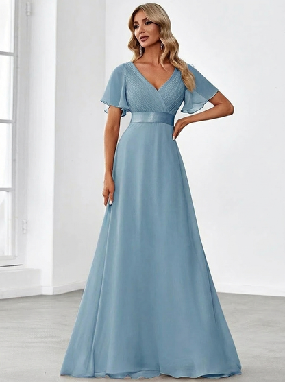 Monica - Vestido elegante y fluido en gasa de talle alto