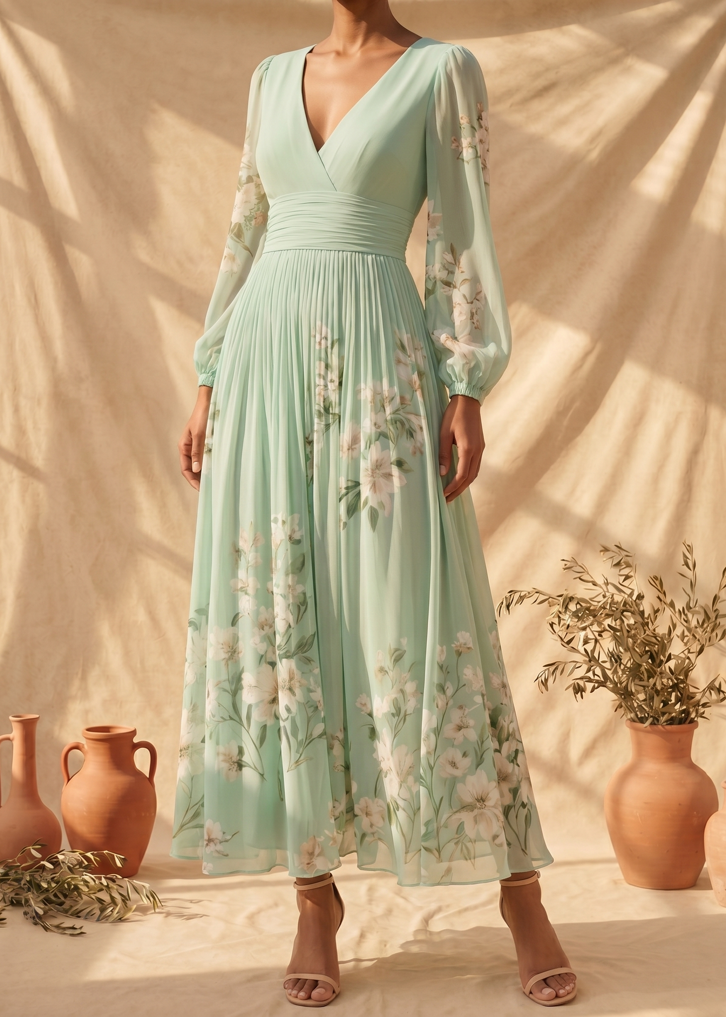 Gisela | Vestido midi verde claro floral
