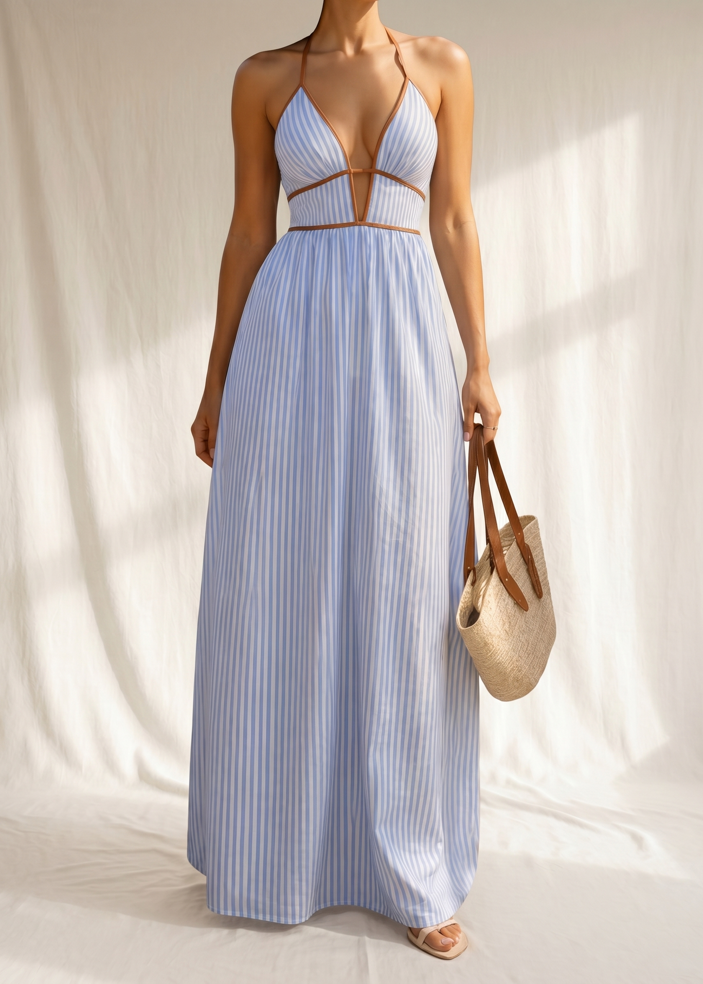 Sara | Vestido Largo de Rayas con Escote Cut-out