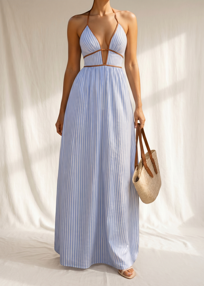 Sara | Vestido Largo de Rayas con Escote Cut-out
