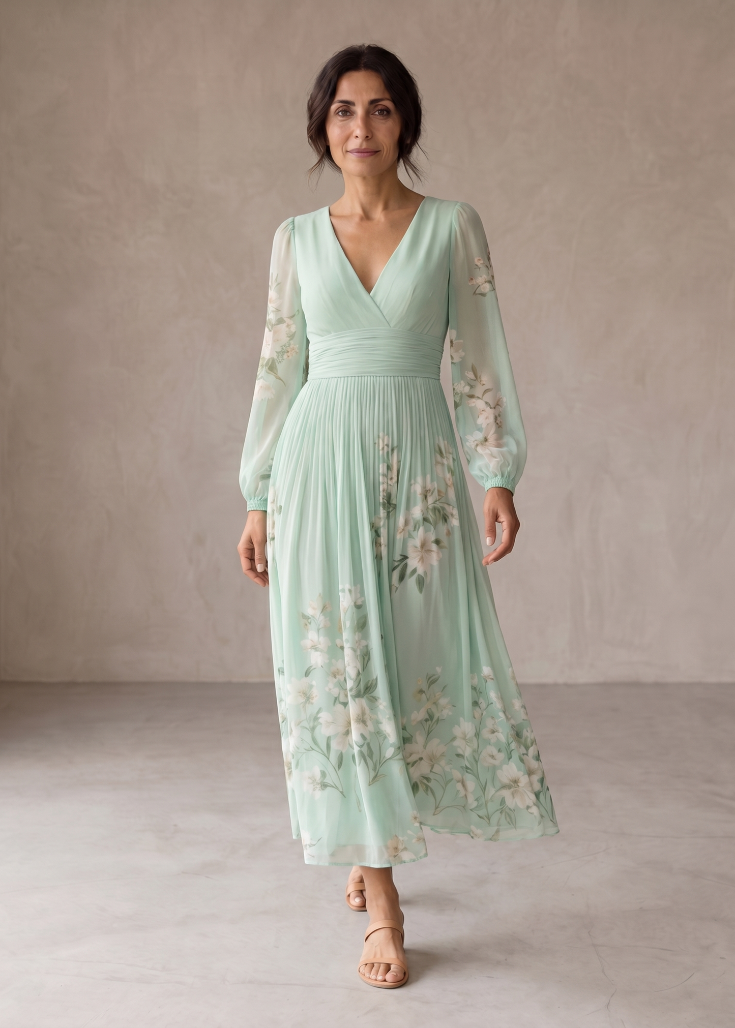 Gisela | Vestido midi verde claro floral