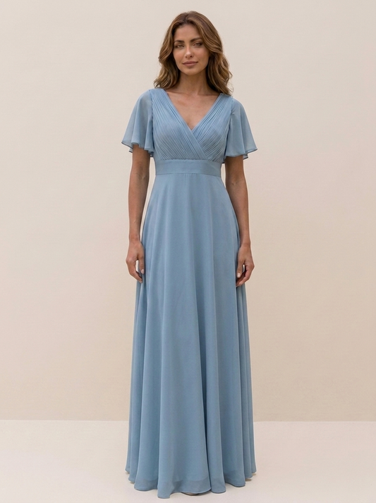 Monica - Vestido elegante y fluido en gasa de talle alto