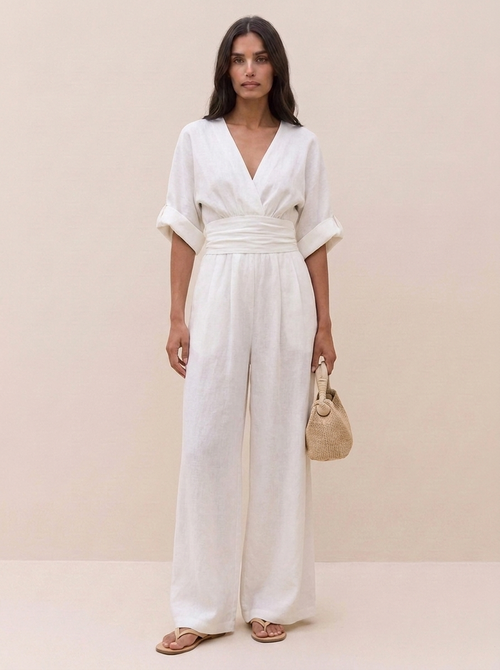Marta - Elegante mono con escote en V y cintura alta