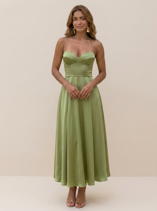 Olivia - Vestido midi elegante sin tirantes