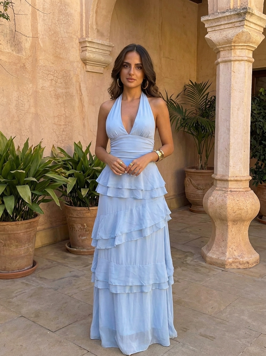 Manila - Vestido de Volantes Celeste