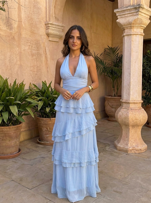 Manila - Vestido de Volantes Celeste