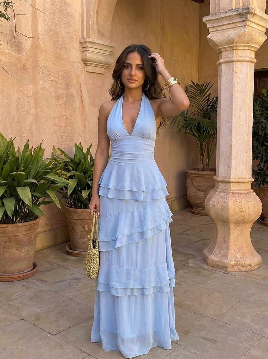 Manila - Vestido de Volantes Celeste