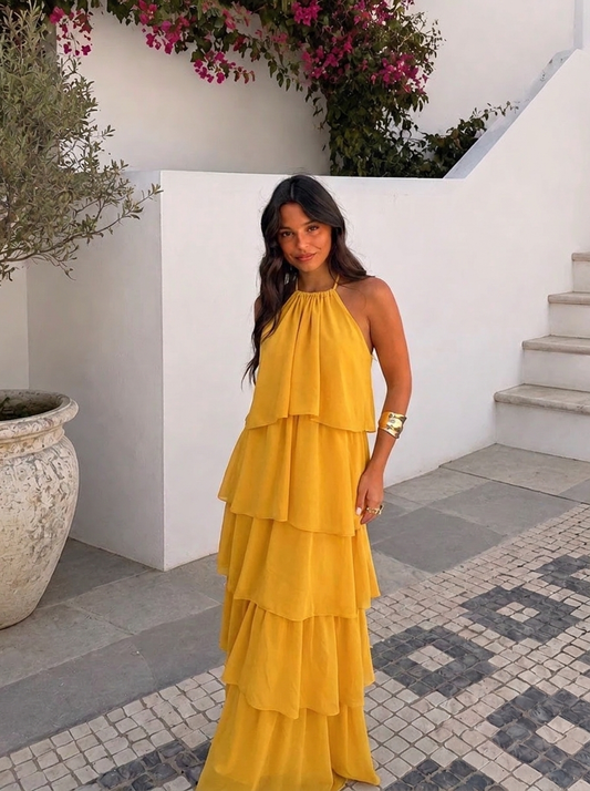 Carmen - Vestido de Volantes Mostaza