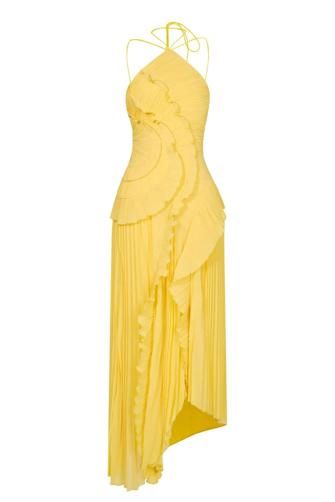 Nina - Vestido midi asimétrico plisado con cuello halter