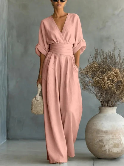 Marta - Elegante mono con escote en V y cintura alta