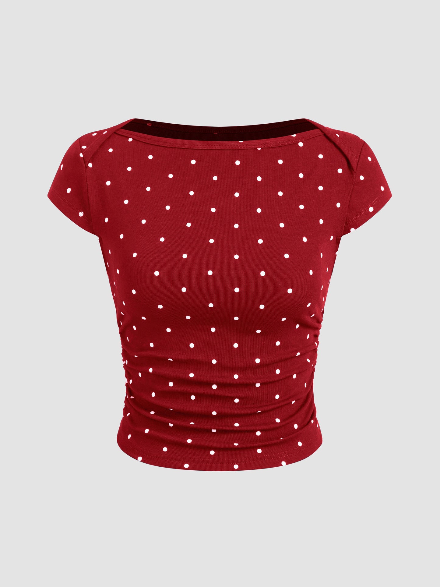 Mia - Camiseta acanalada de lunares con cuello barco y minifalda con short interior