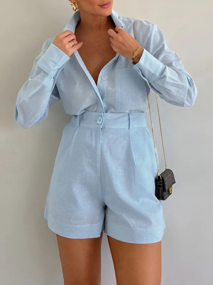 Elena - Conjunto Camisa Holgada y Shorts