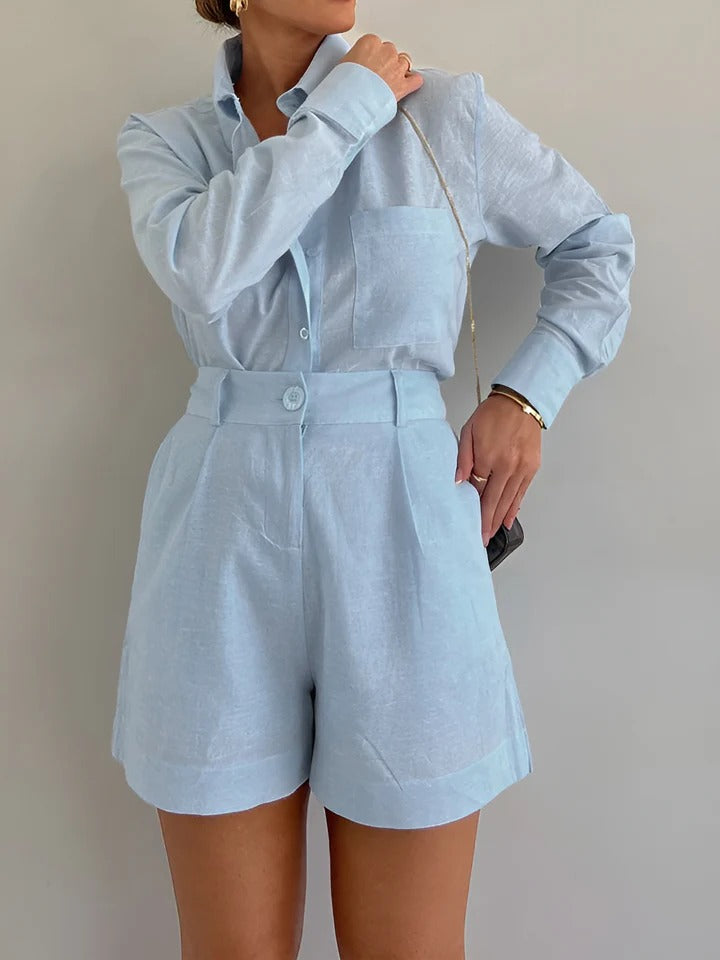 Elena - Conjunto Camisa Holgada y Shorts