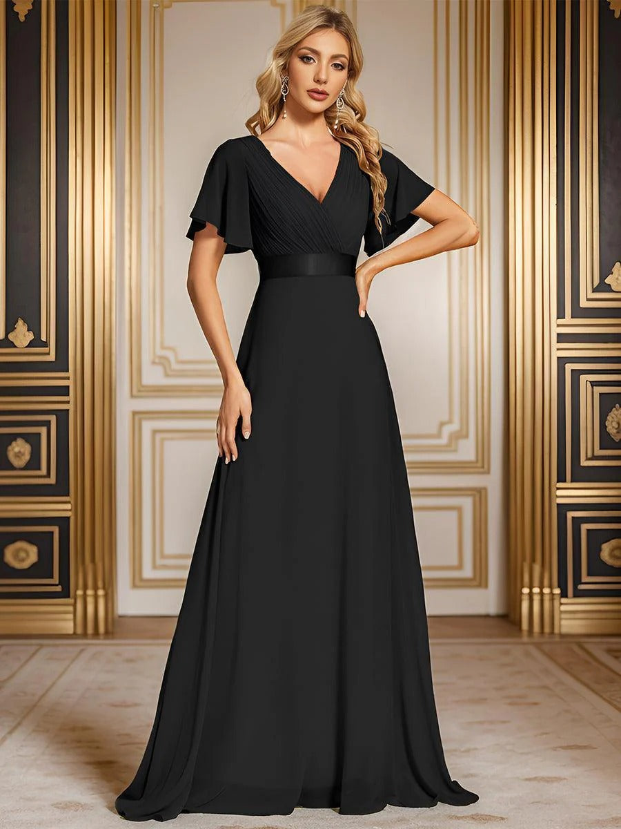 Monica - Vestido elegante y fluido en gasa de talle alto