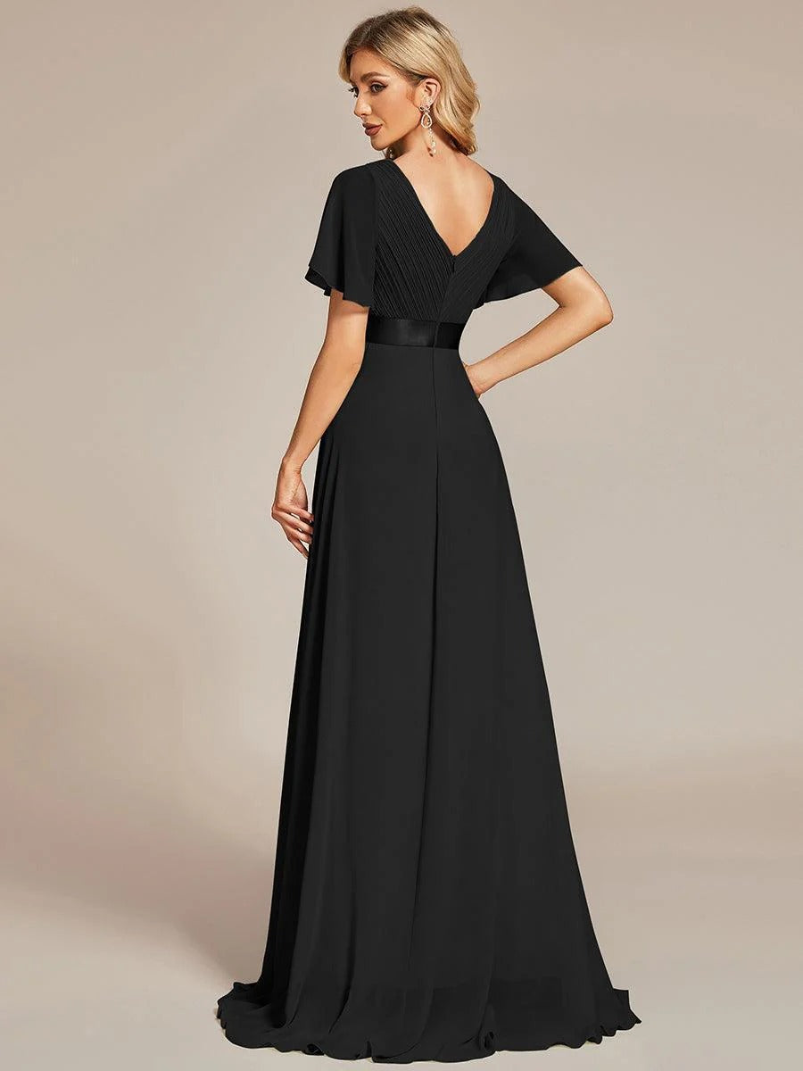 Monica - Vestido elegante y fluido en gasa de talle alto