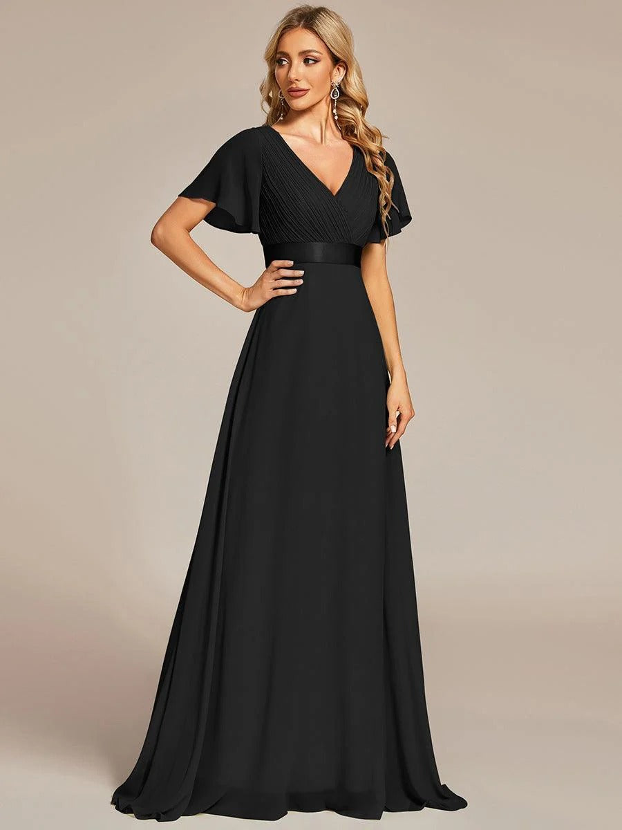 Monica - Vestido elegante y fluido en gasa de talle alto