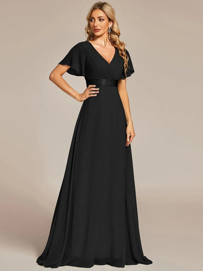 Monica - Vestido elegante y fluido en gasa de talle alto