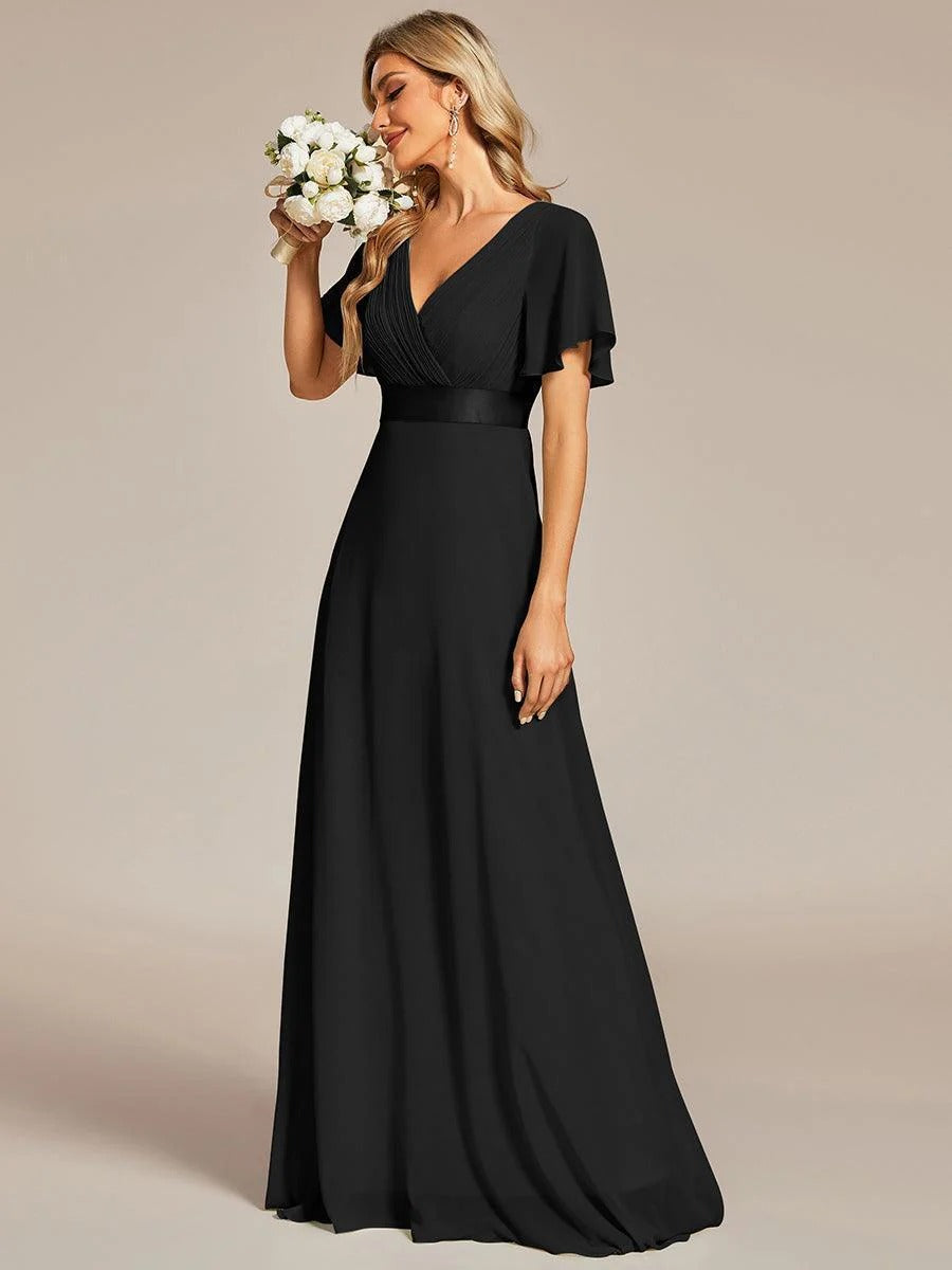 Monica - Vestido elegante y fluido en gasa de talle alto