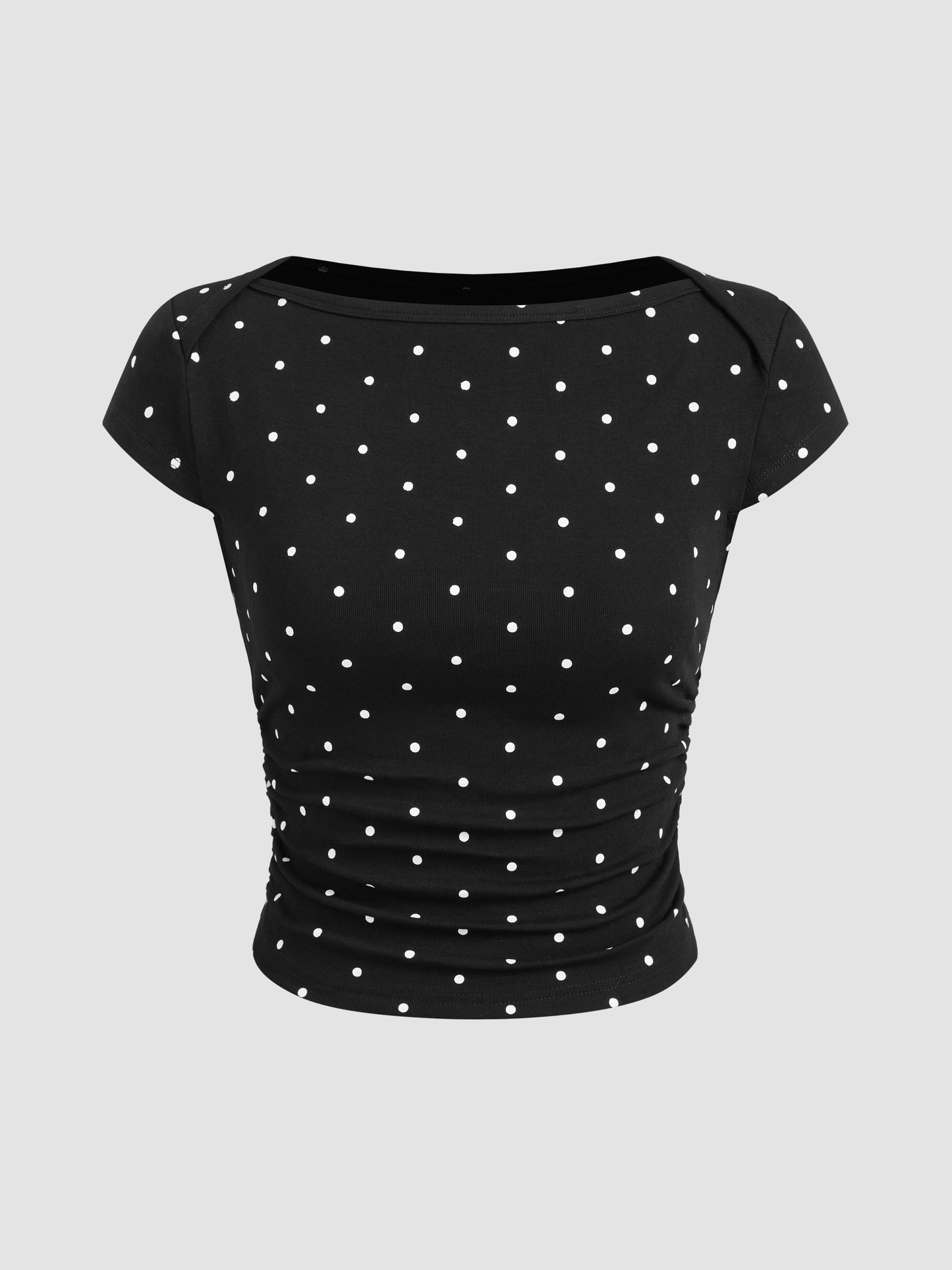 Mia - Camiseta acanalada de lunares con cuello barco y minifalda con short interior
