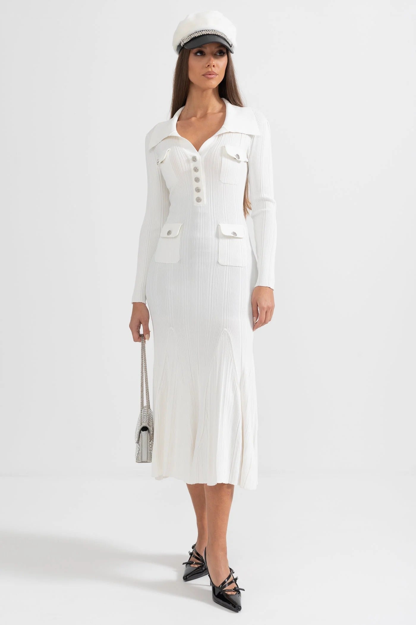 Valentina - Elegante vestido de manga larga acanalado