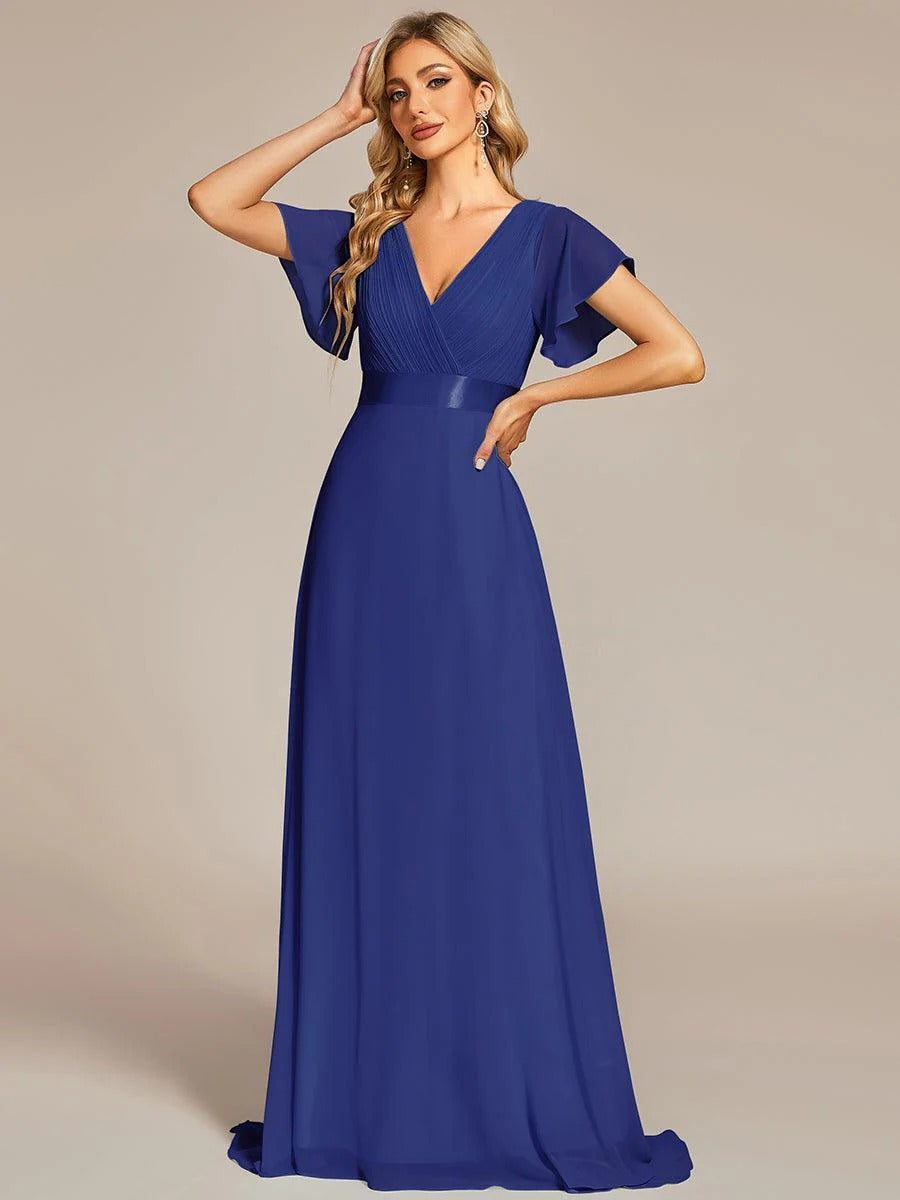 Monica - Vestido elegante y fluido en gasa de talle alto