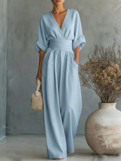Marta - Elegante mono con escote en V y cintura alta