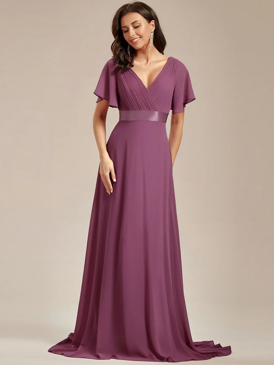 Monica - Vestido elegante y fluido en gasa de talle alto