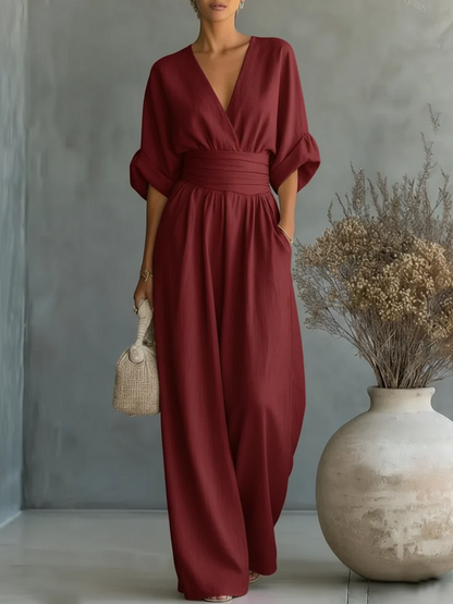 Marta - Elegante mono con escote en V y cintura alta
