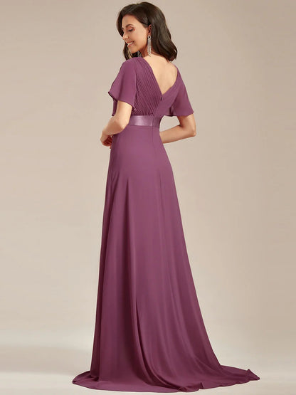 Monica - Vestido elegante y fluido en gasa de talle alto