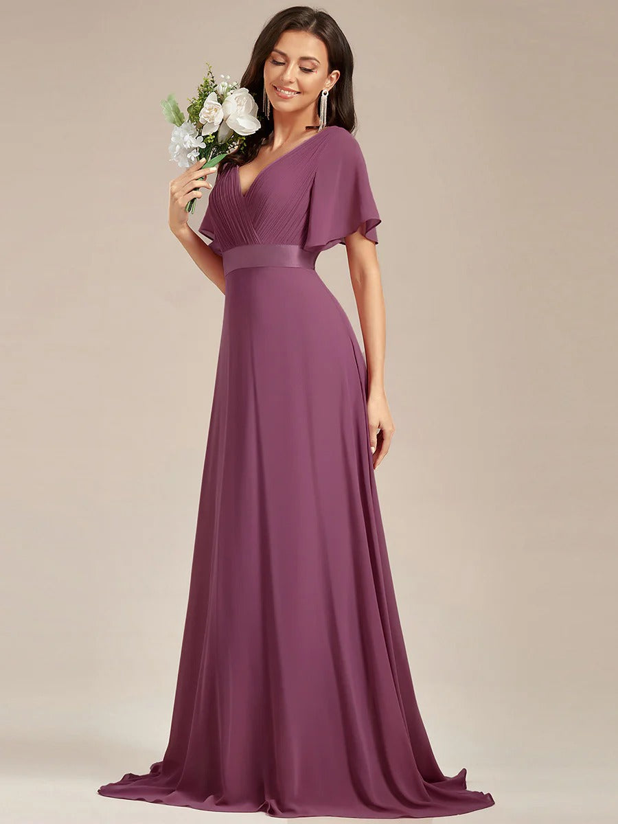 Monica - Vestido elegante y fluido en gasa de talle alto