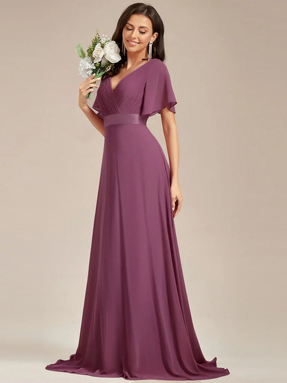 Monica - Vestido elegante y fluido en gasa de talle alto
