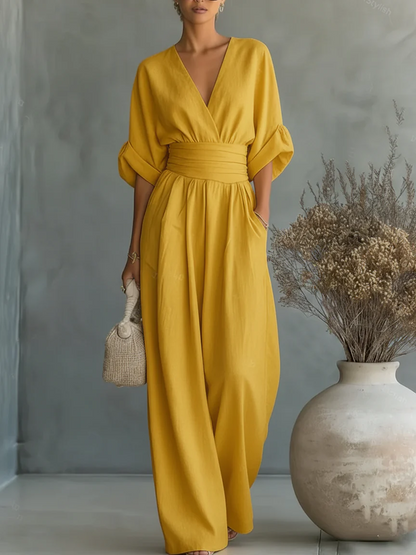 Marta - Elegante mono con escote en V y cintura alta