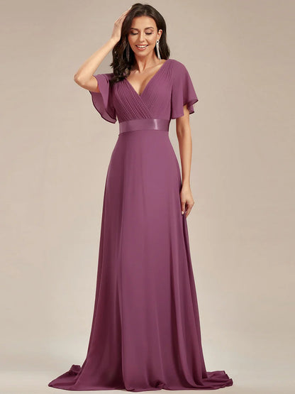 Monica - Vestido elegante y fluido en gasa de talle alto