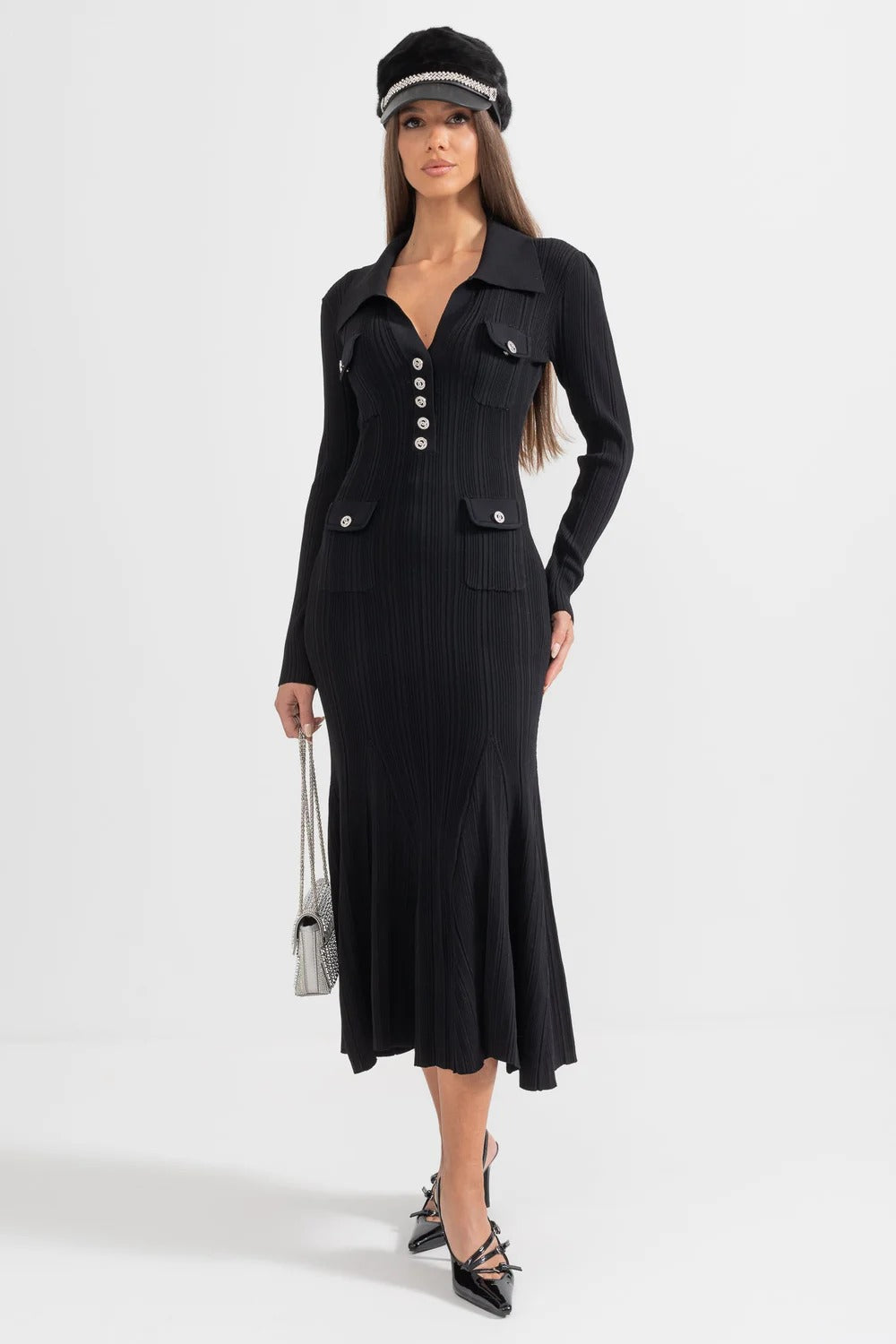 Valentina - Elegante vestido de manga larga acanalado