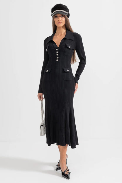 Valentina - Elegante vestido de manga larga acanalado