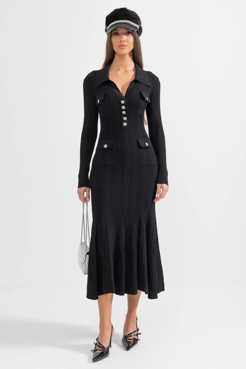 Valentina - Elegante vestido de manga larga acanalado