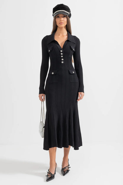 Valentina - Elegante vestido de manga larga acanalado