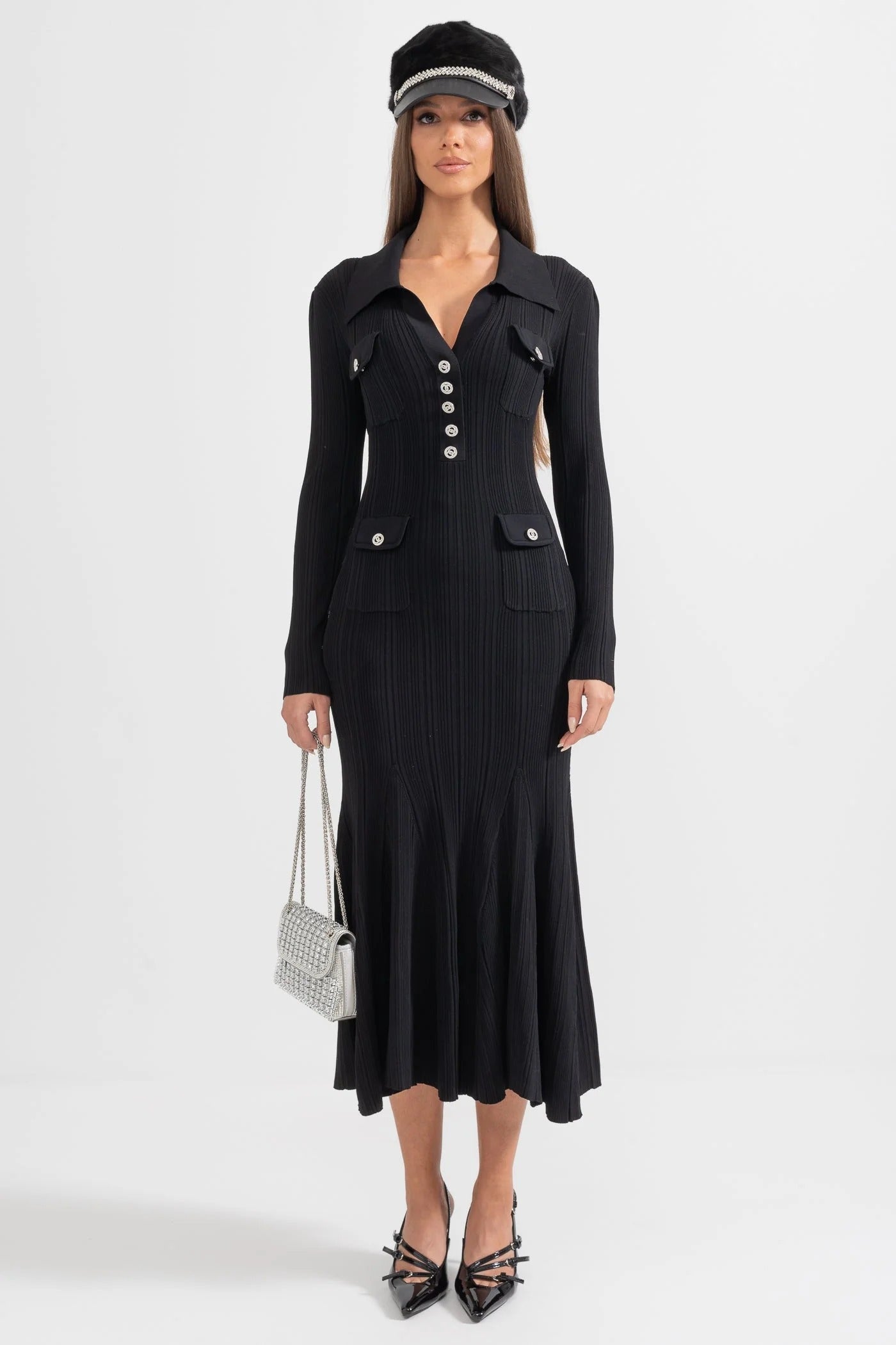 Valentina - Elegante vestido de manga larga acanalado