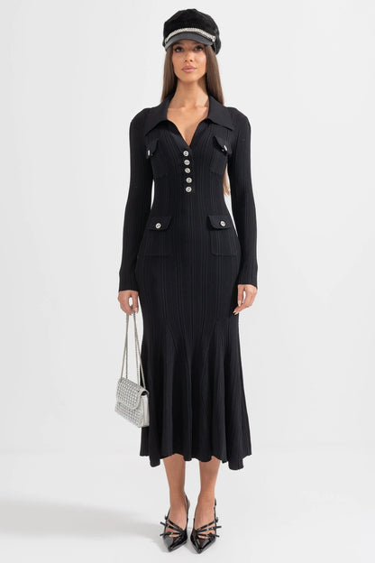 Valentina - Elegante vestido de manga larga acanalado